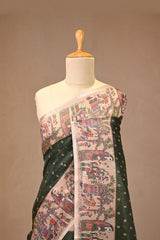Bottle Green Kota Doria Saree with Bandhani Buta
