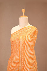 Yellow Kota Doria Saree with Leheriya Block Print and Mirror Work