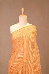 Yellow Kota Doria Saree with Leheriya Block Print and Mirror Work