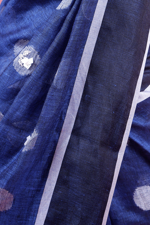 Blue Woven Linen Saree