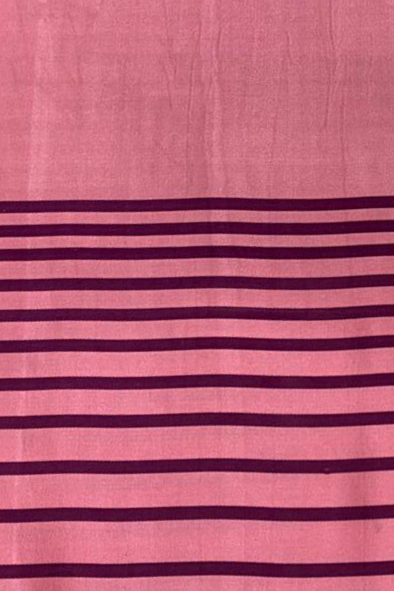 Banarasi Maroon & Pink Striped Handloom Satin Silk Saree