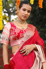 Pink Handloom Banarasi Silk Blouse By Chinaya Banaras