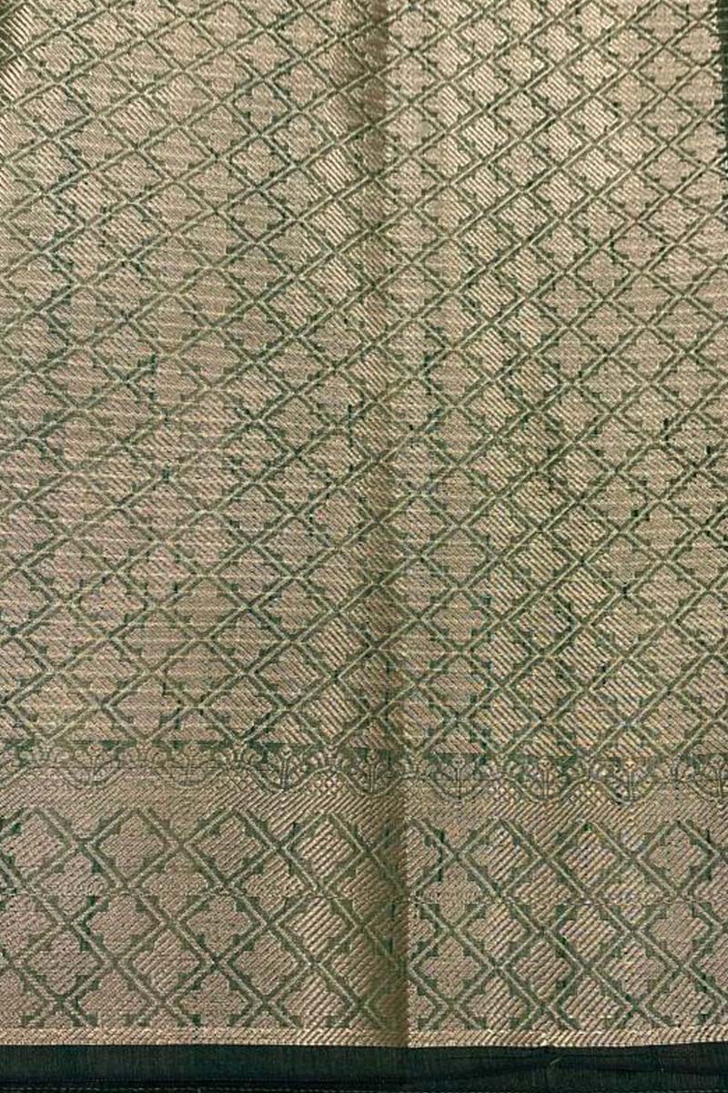 Bottle Green Ethnic Woven Banarasi Cotton Saree