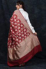 Red Ethnic Handwoven Banarasi Katan Silk Saree - Chinaya Banaras