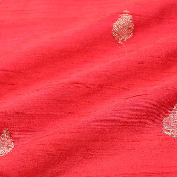 Red Handloom Banarasi Raw Silk Fabric By Chinaya Banaras