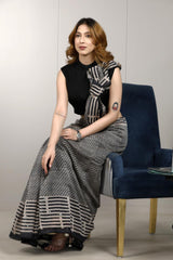 Black Formal Wear Saree with Geometrical Prints