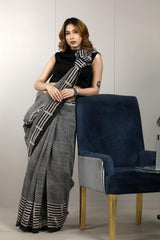 Black Formal Wear Saree with Geometrical Prints