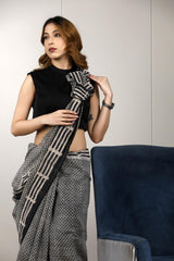 Black Formal Wear Saree with Geometrical Prints