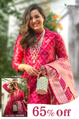 Magenta Pink Chiniya Silk Kurta Pant Set for Women