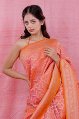 Tangerine Striped Woven Casual Silk Saree - Chinaya Banaras