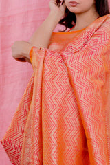 Tangerine Striped Woven Casual Silk Saree - Chinaya Banaras