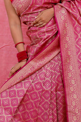 Rani Pink Geometrical Woven Casual Silk Saree