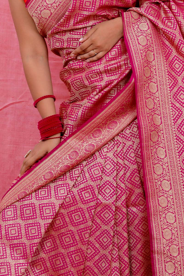 Rani Pink Geometrical Woven Casual Silk Saree - Chinaya Banaras
