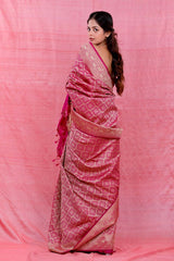 Rani Pink Geometrical Woven Casual Silk Saree - Chinaya Banaras