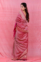 Rani Pink Geometrical Woven Casual Silk Saree