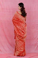 Tomato Red Floral Jaal Woven Casual Saree