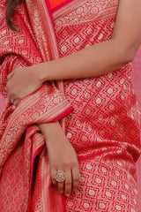 Deep Magenta Pink Ethnic Woven Party wear Silk Sarees 