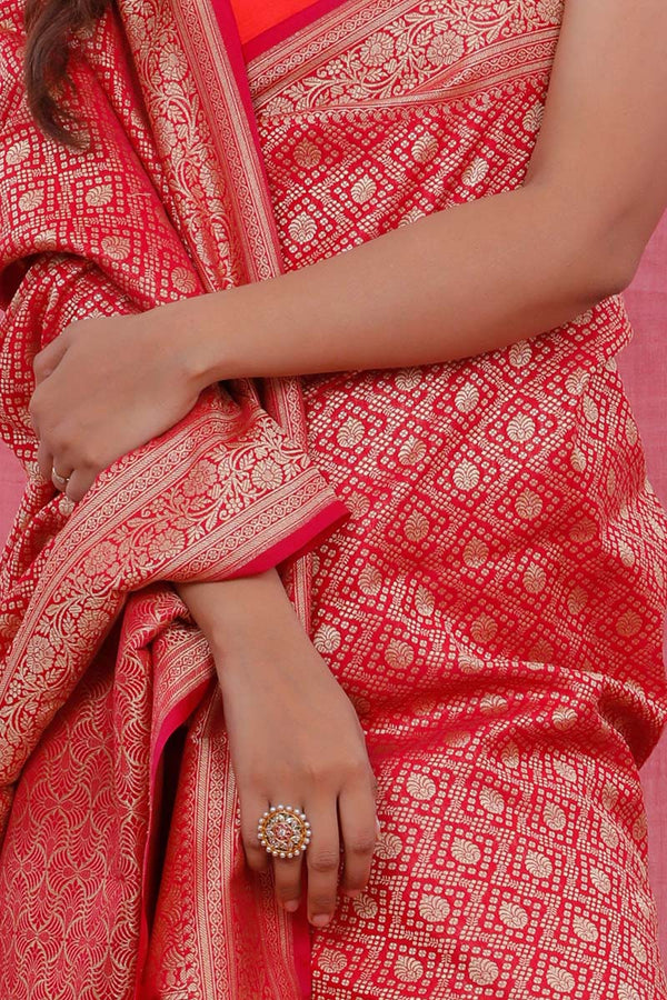 Deep Magenta Pink Ethnic Woven Casual Silk Saree - Chinaya Banaras