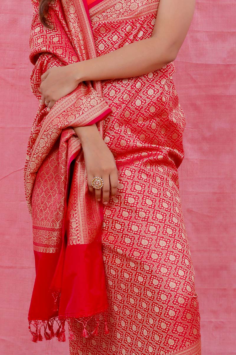 Deep Magenta Pink Ethnic Woven Casual Silk Saree - Chinaya Banaras