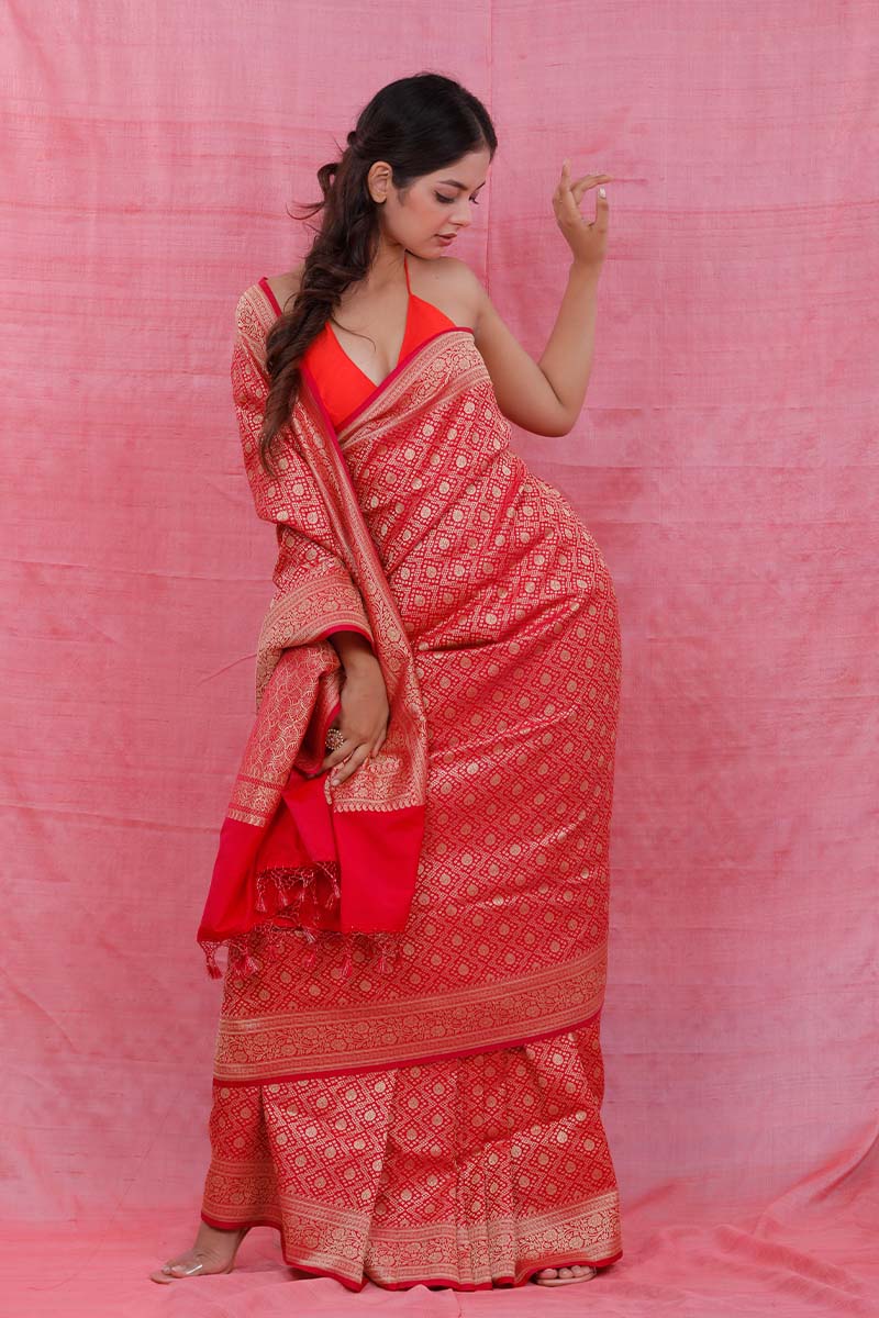 Deep Magenta Pink Ethnic Woven Casual Silk Saree