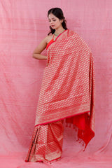 Bright Red Ethnic Woven Casual Silk Saree - Chinaya Banaras