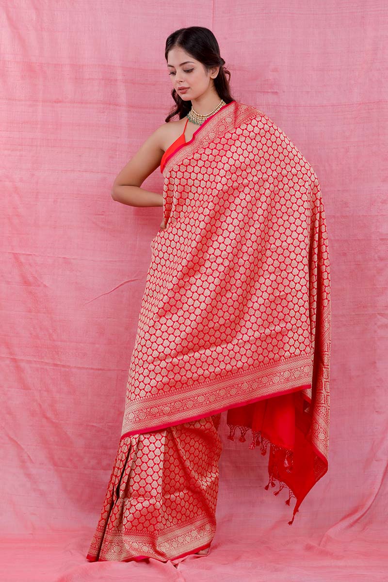 Bright Red Ethnic Woven Casual Silk Saree