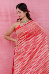 Bright Red Ethnic Woven Casual Silk Saree - Chinaya Banaras