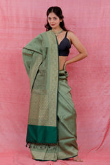 Bottle Green Ethnic Woven Casual Silk Saree - Chinaya Banaras