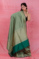 Women in Bottle Green Ethnic Woven Casual Silk Saree By Chinaya Banaras