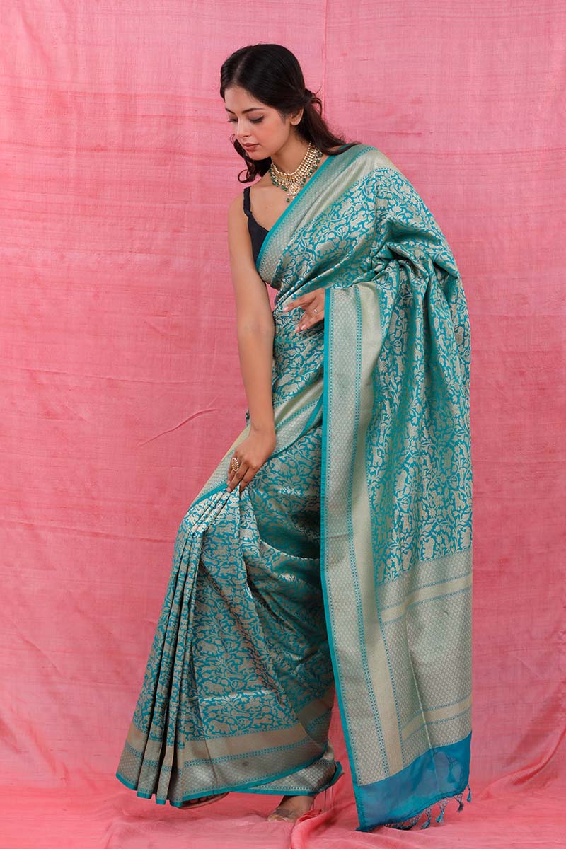 Sky Blue Shikargah Woven Casual Silk Saree