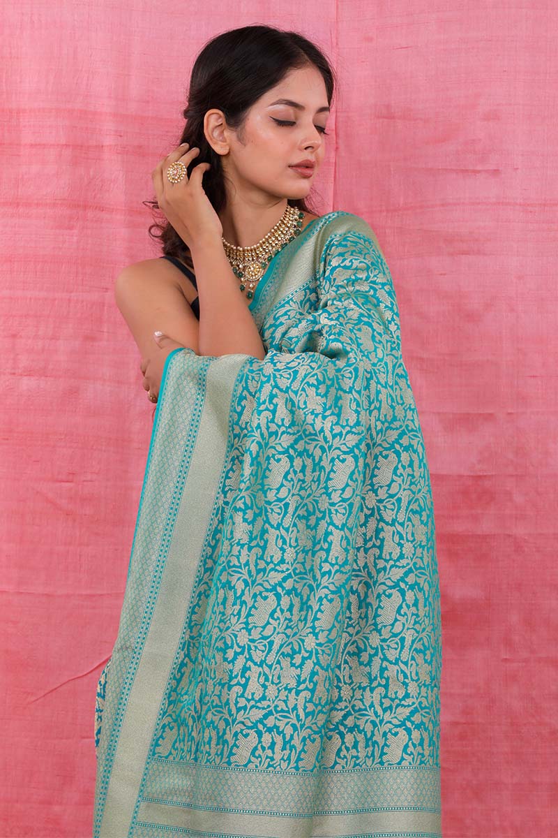 Sky Blue Shikargah Woven Casual Silk Saree