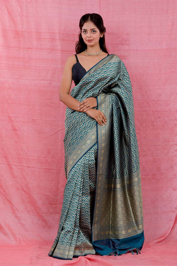 Teal Blue Soft Silk Party wear Sarees 