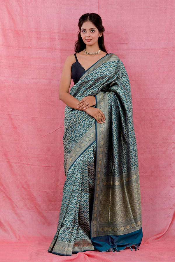 Teal Blue Ethnic Woven Casual Silk Saree At Chinaya Banaras 