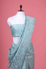 Powder Blue Applique Organza Silk Saree