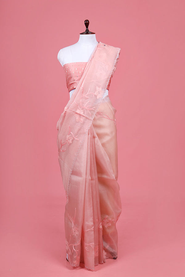 Pink Organza Silk Saree By Chinaya Banaras