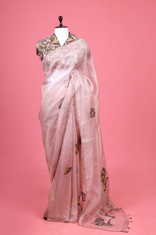 Mauve Applique Organza Silk Saree By Chinaya Banaras