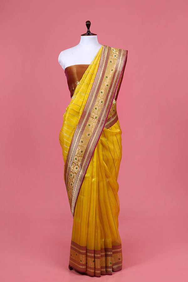 Yellow Handwoven Banarasi Organza Silk Saree By Chinaya Banaras
