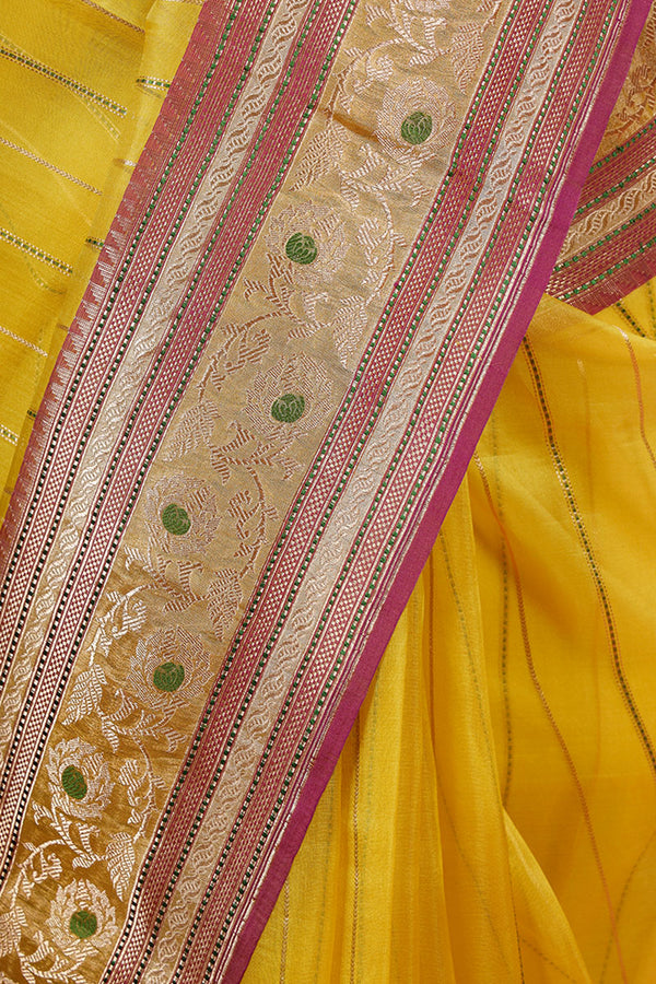 Yellow Handwoven Banarasi Organza Silk Saree