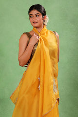 Yellow Organza Silk Saree with Gota Patti Floral Work