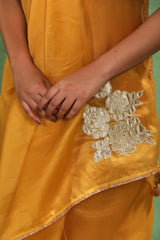 Yellow Organza Silk Saree with Gota Patti Floral Work