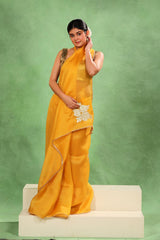 Yellow Organza Silk Saree with Gota Patti Floral Work