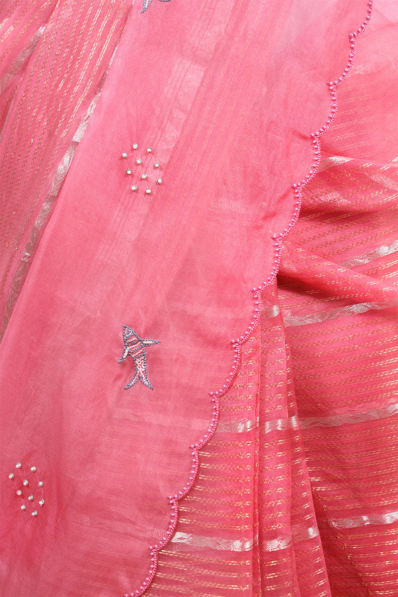 Marine Embellished Organza Silk Saree