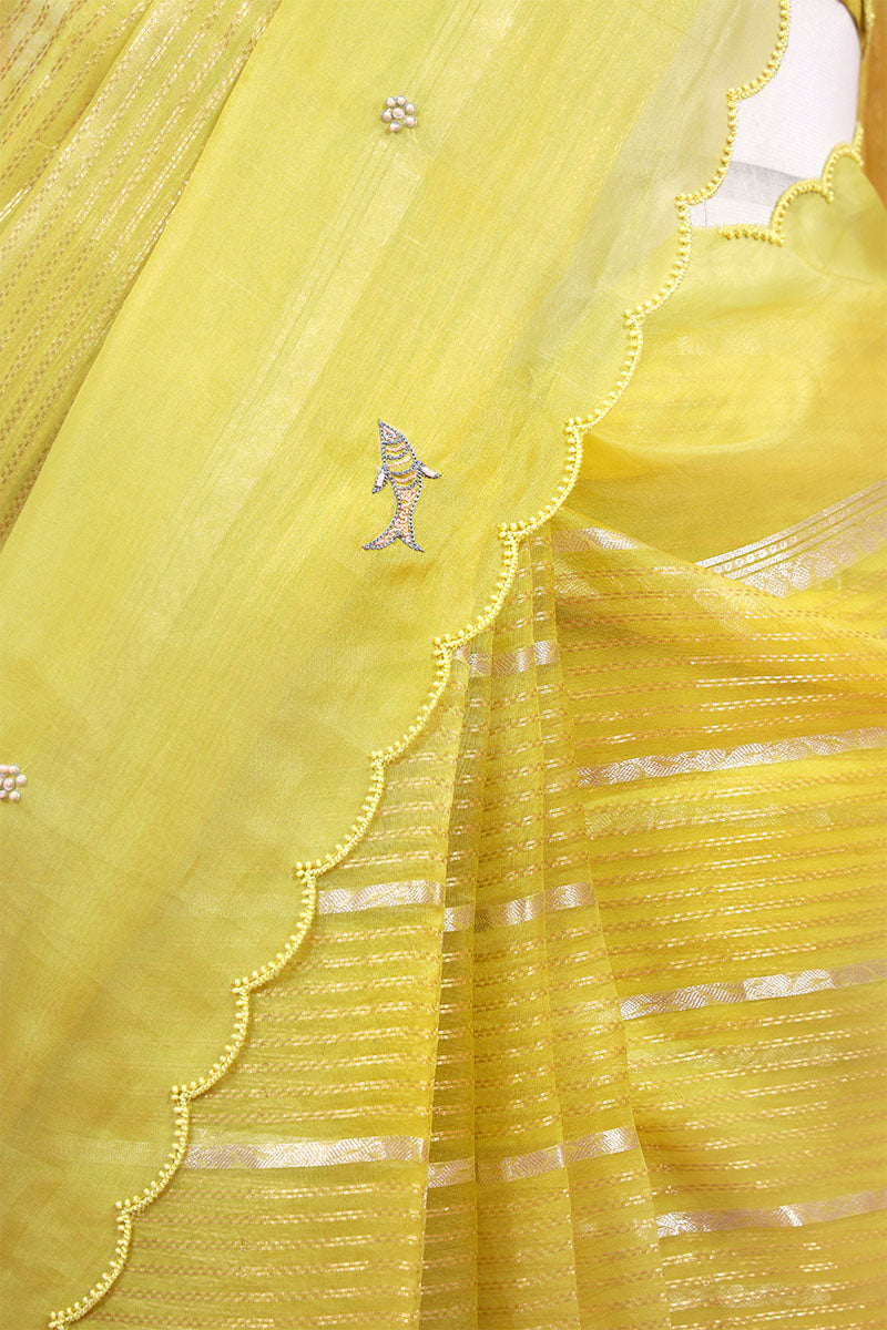 Marine Embellished Organza Silk Saree