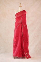 Red Organza Silk Saree with Pitta Zari Cow Motifs