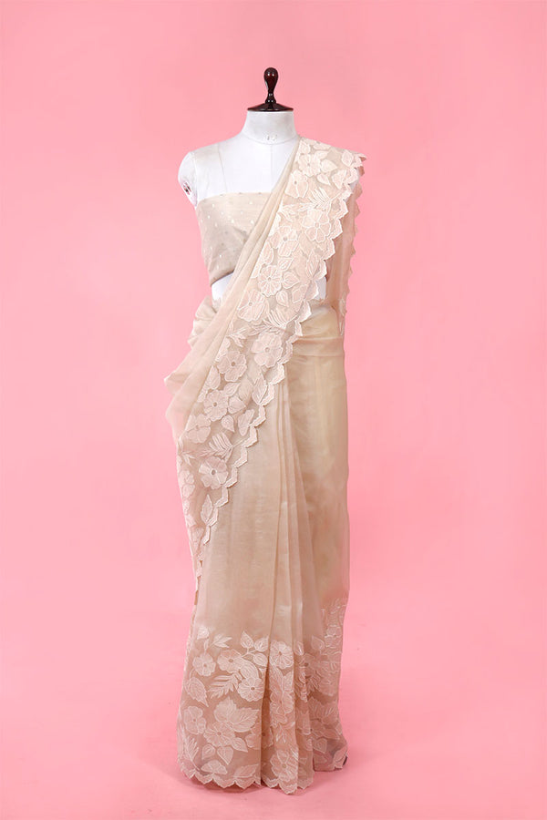 Buy Off White Organza Silk Saree Online