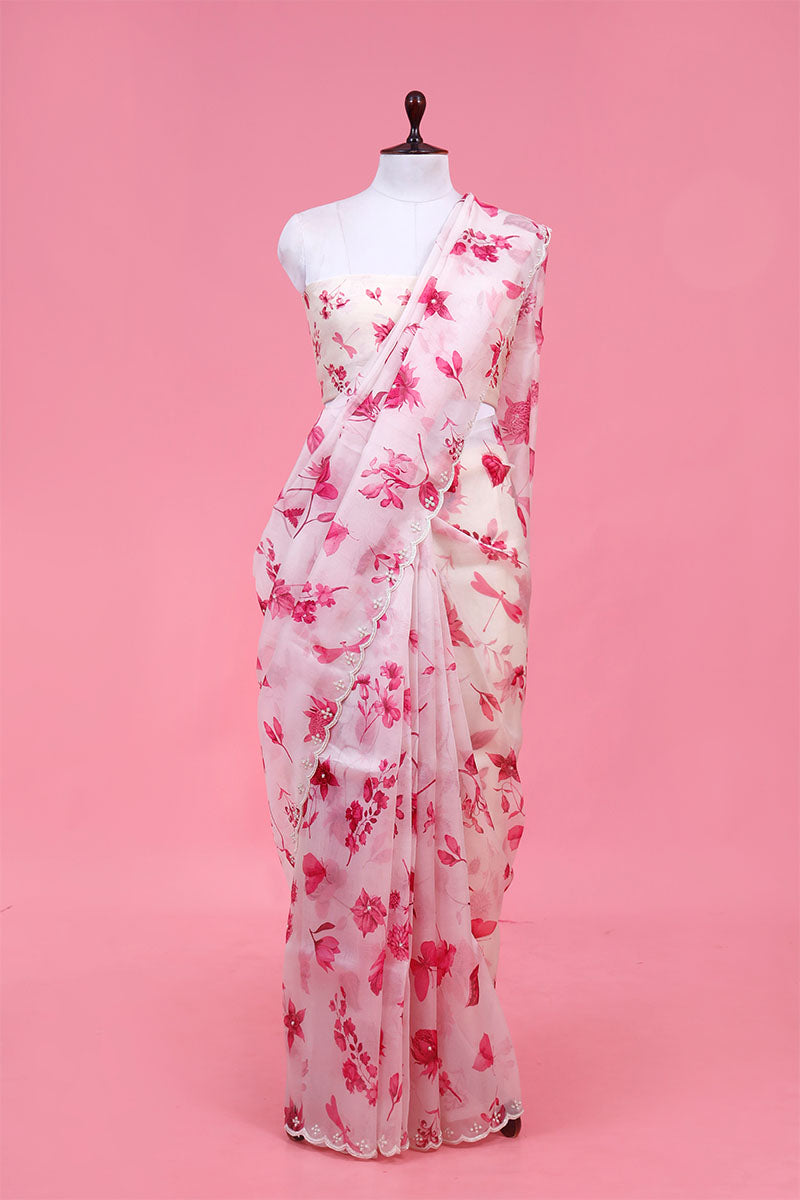 White saree, organza saree, Bollywood saree, Banarasi saree, party wear saree, Wedding Saree