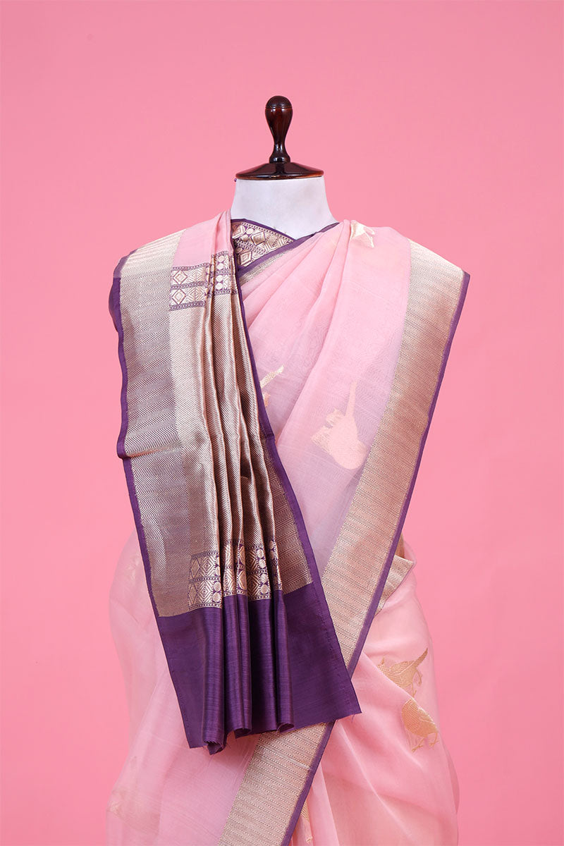 Baby Pink Handloom Organza Silk Saree