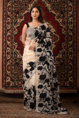 White Applique Organza Silk Saree