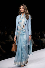 Striped Crushed Organza Silk Saree
