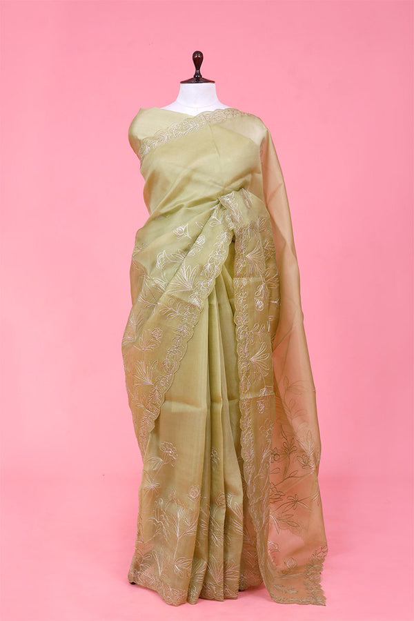 Buy Green Organza Silk Saree Online